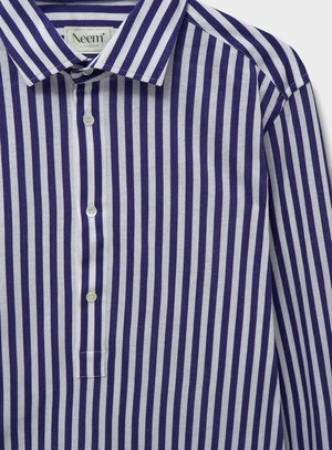 Neem Navy City Stripe Pop-Over Cut Away Men's Shirt from Neem London