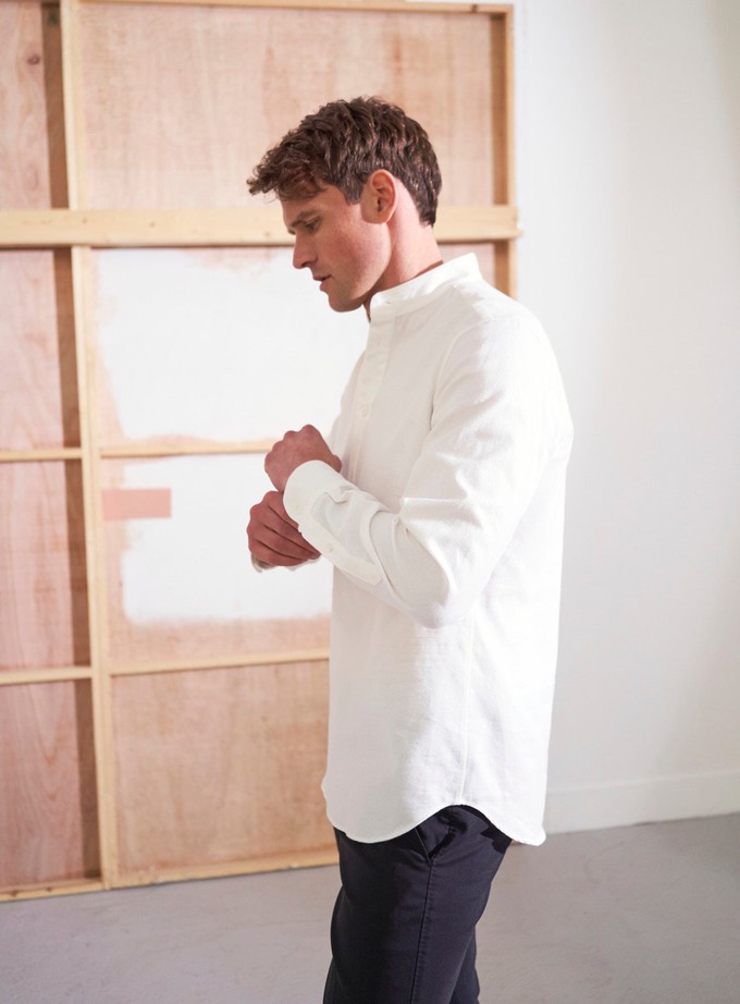 Recycled White Popover Nehru Collar Shirt from Neem London