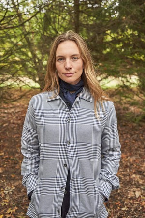 100% Recycled Cotton Navy Prince of Wales Neem St James Overshirt from Neem London