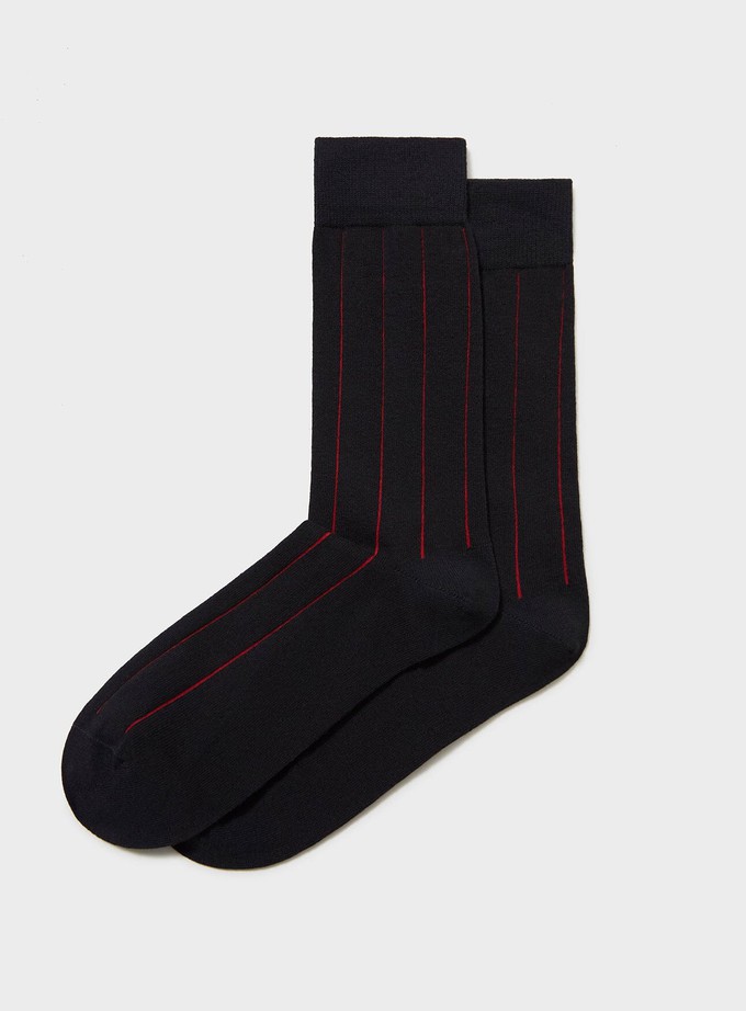 Recycled Cotton Pin Stripe Black/Red Socks from Neem London