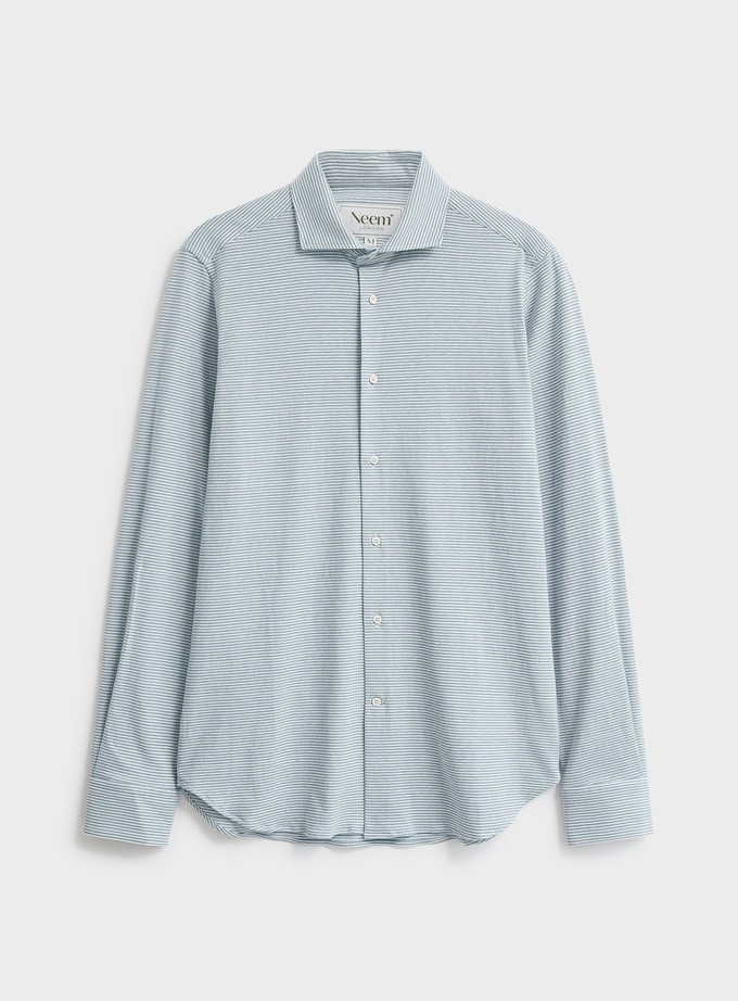 Recycled Sky Horizontal Stripe Cut Away Shirt from Neem London