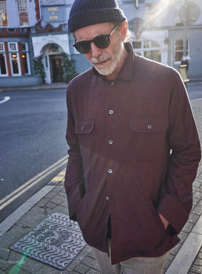Recycled Italian Flannel Deep Red Piccadilly Overshirt from Neem London
