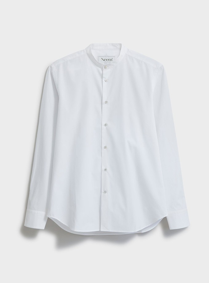 Regenerative Cotton Poplin White Nehru Shirt from Neem London