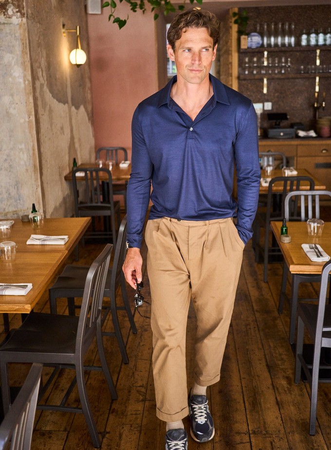 ZQ Merino Steel Blue Super 120s Stretch Polo from Neem London