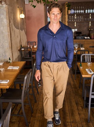 ZQ Merino Steel Blue Super 120s Stretch Polo from Neem London