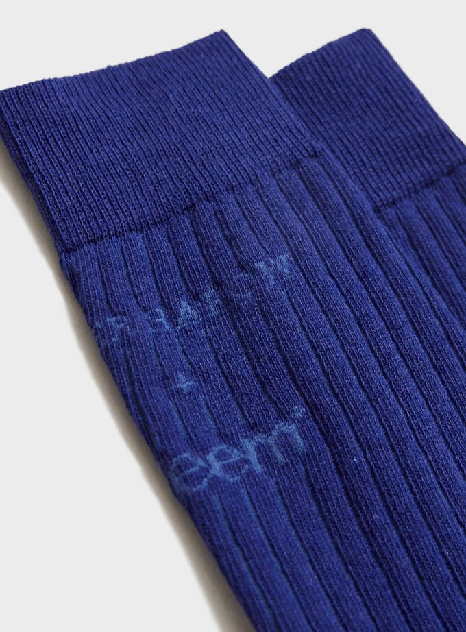 Recycled British Ribbed Cotton Blue Men's Socks from Neem London