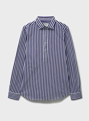 Neem Navy City Stripe Pop-Over Cut Away Men's Shirt from Neem London