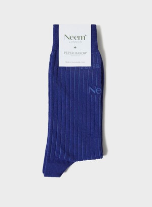 Recycled British Ribbed Cotton Blue Men's Socks from Neem London