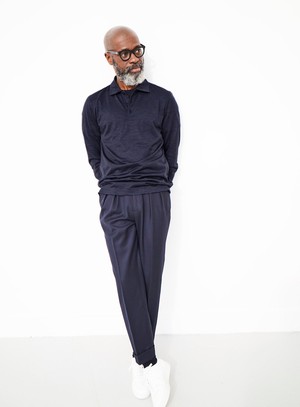 ZQ Merino 120s Super Fine Navy Stripe Long Sleeve Polo from Neem London