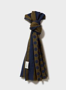 Recycled Double Faced Wool Olive and Navy Spot Scarf via Neem London