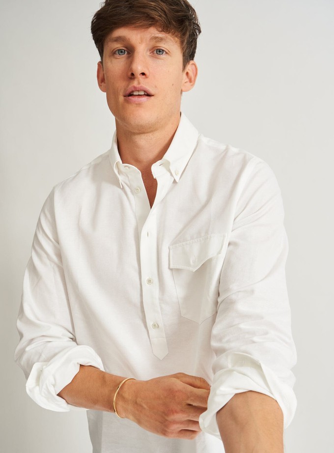 Recycled Italian White Oxford Modern Button-down Popover Shirt from Neem London