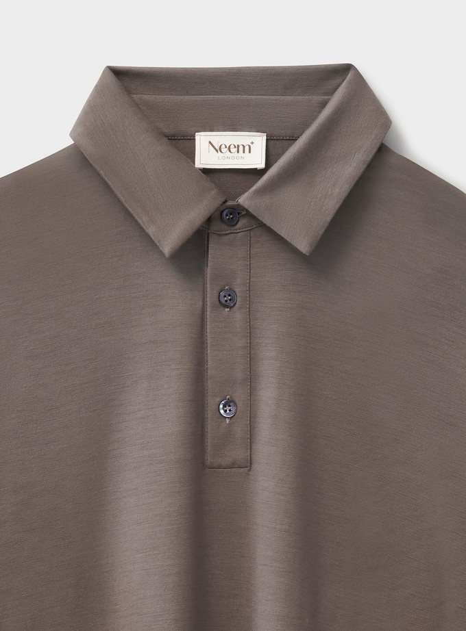 ZQ Merino Wool Jersey Oatmeal Long Sleeve Polo Shirt from Neem London