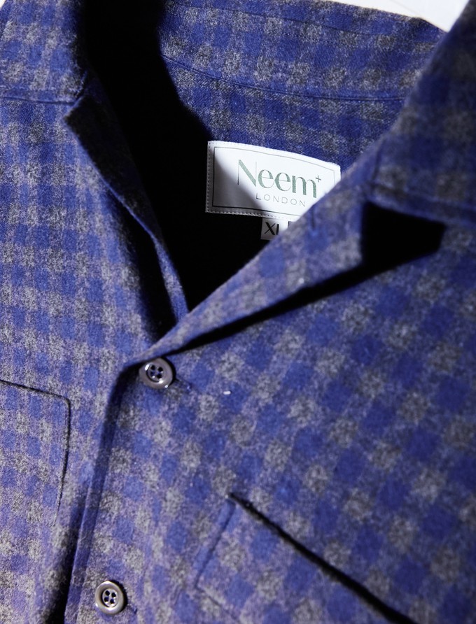 Recycled Italian Flannel Navy & Grey Check Double Pocket shirt from Neem London