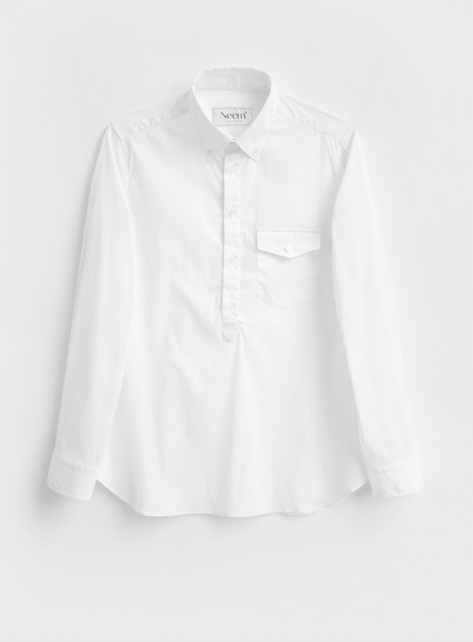 Recycled Italian White Oxford Modern Button-down Popover Shirt from Neem London