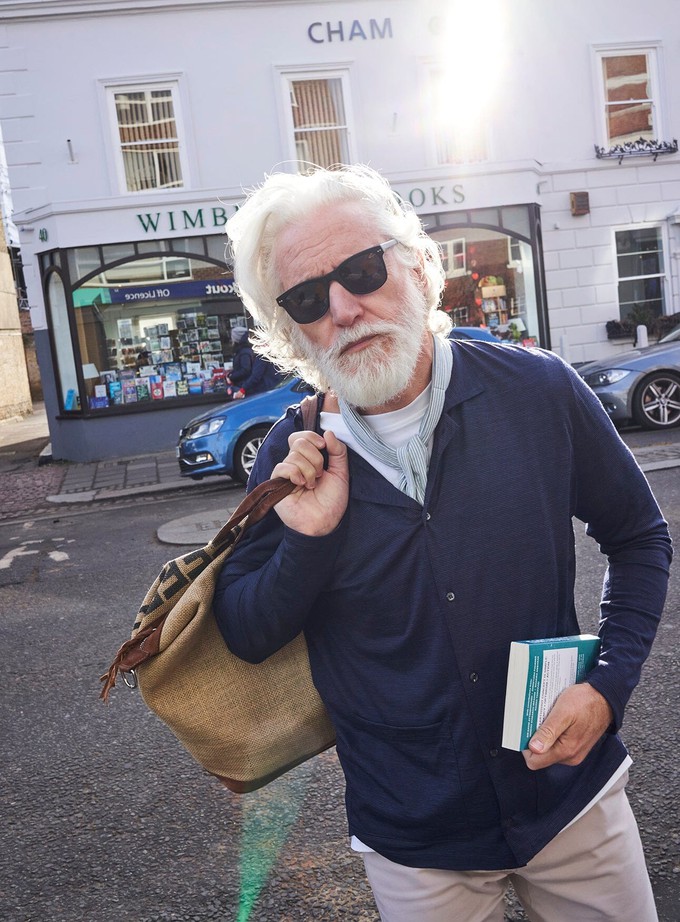 ZQ Merino Wool Jersey Navy Stripe Jersey Cardigan from Neem London