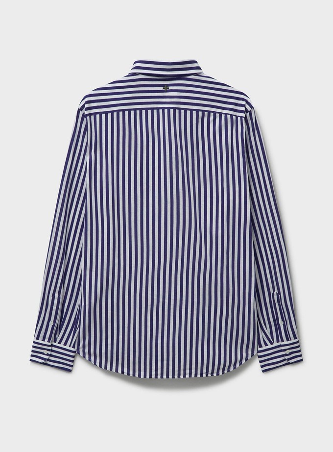 Neem Navy City Stripe Pop-Over Cut Away Men's Shirt from Neem London