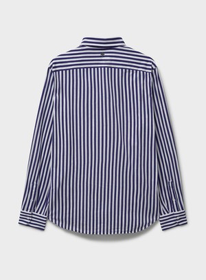 Neem Navy City Stripe Pop-Over Cut Away Men's Shirt from Neem London