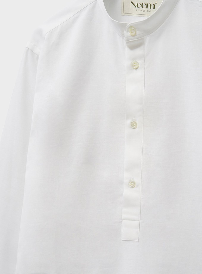 Recycled White Popover Nehru Collar Shirt from Neem London