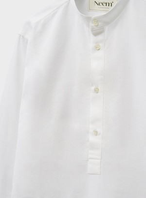 Recycled White Popover Nehru Collar Shirt from Neem London