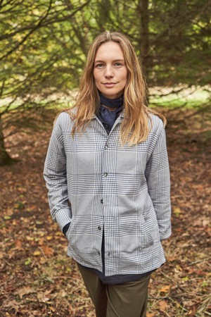 100% Recycled Cotton Navy Prince of Wales Neem St James Overshirt from Neem London