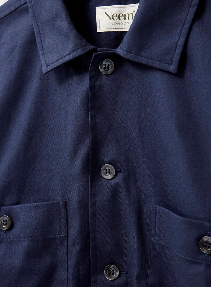 Regenerative Cotton Navy Double Pocket Shirt from Neem London