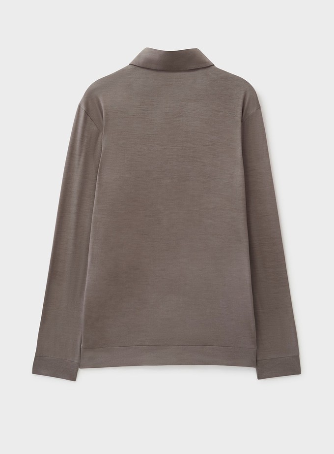 ZQ Merino Wool Jersey Oatmeal Long Sleeve Polo Shirt from Neem London