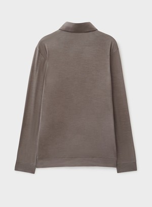 ZQ Merino Wool Jersey Oatmeal Long Sleeve Polo Shirt from Neem London