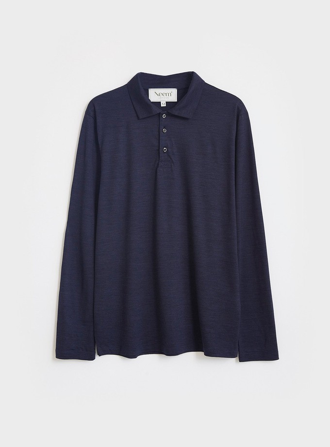 ZQ Merino 120s Super Fine Navy Stripe Long Sleeve Polo from Neem London
