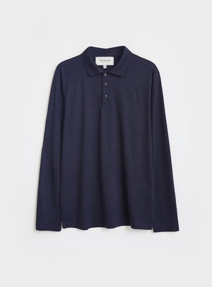 ZQ Merino 120s Super Fine Navy Stripe Long Sleeve Polo from Neem London