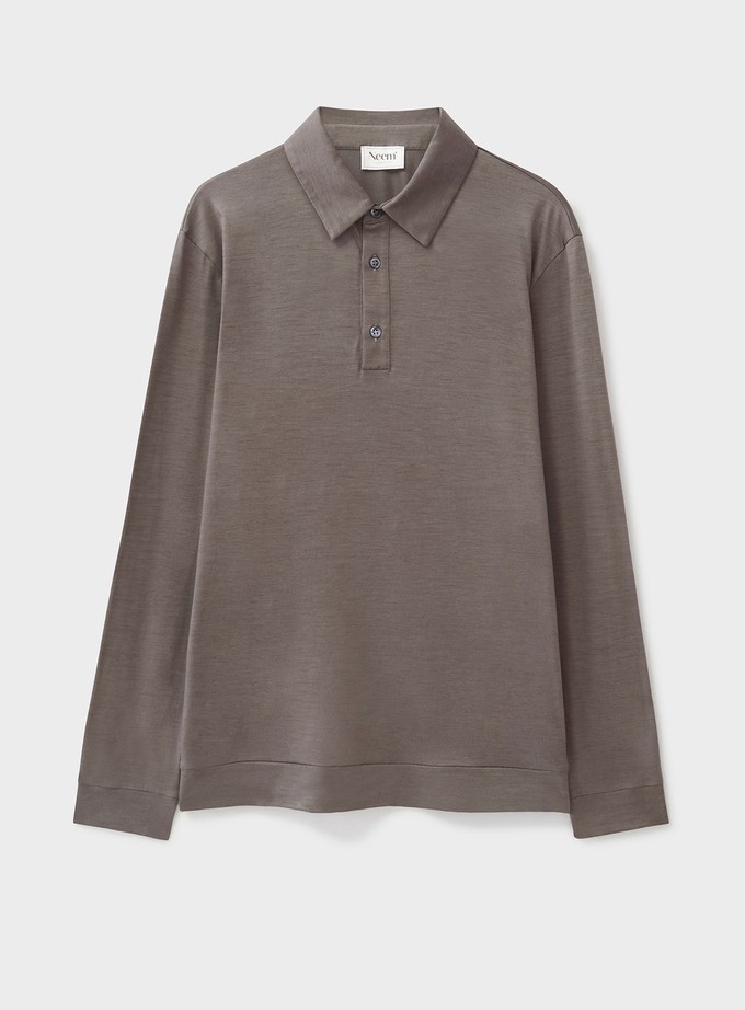ZQ Merino Wool Jersey Oatmeal Long Sleeve Polo Shirt from Neem London