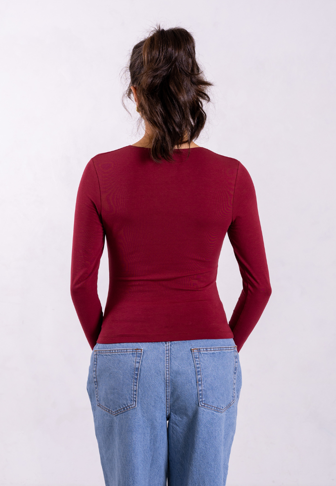 Organic Cotton Crew Long Sleeve T-Shirt, Ruby Wine from Not Basics