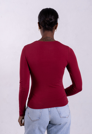Organic Cotton Crew Long Sleeve T-Shirt, Ruby Wine from Not Basics