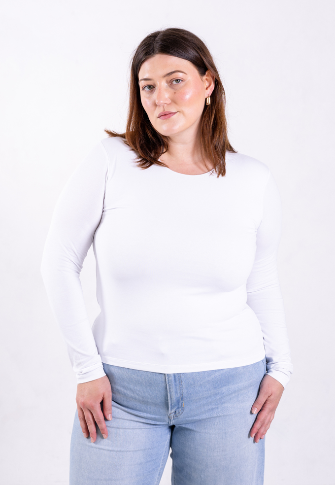 Organic Cotton Crew Long Sleeve T-Shirt, White from Not Basics