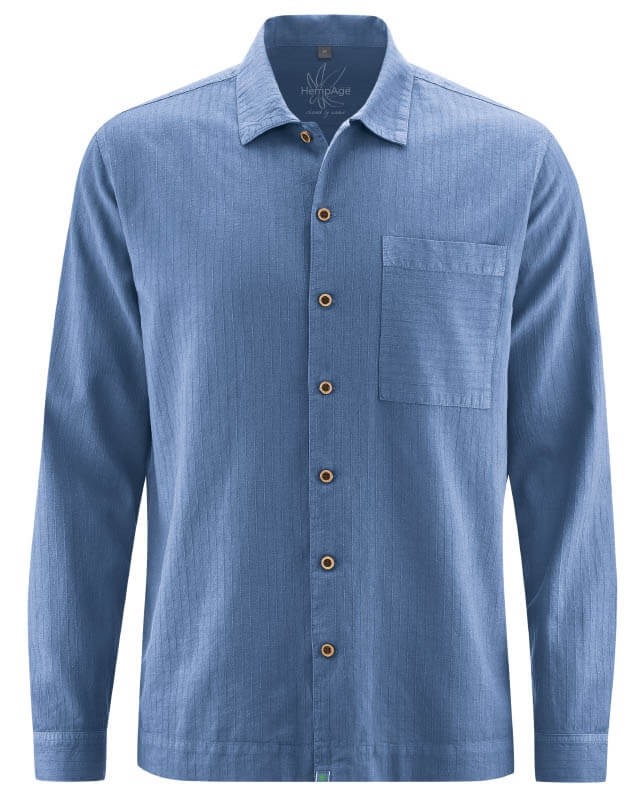 Hemp Shirt with Fine Textured Stripes (Light Ocean Blue) from Of The Oceans