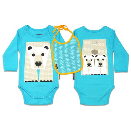 COQ EN PATE Set van romper en slab met ijsbeer print