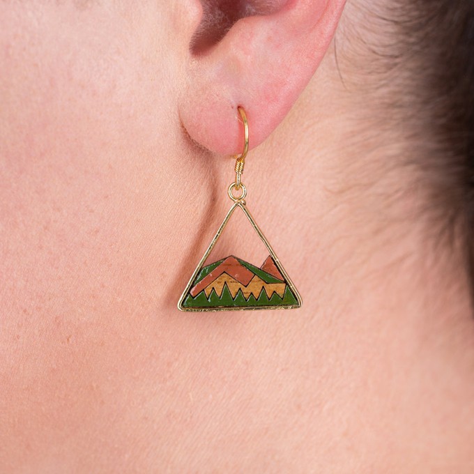 Hill Eco-friendly Recycled Wood Gold Earrings from Paguro Upcycle