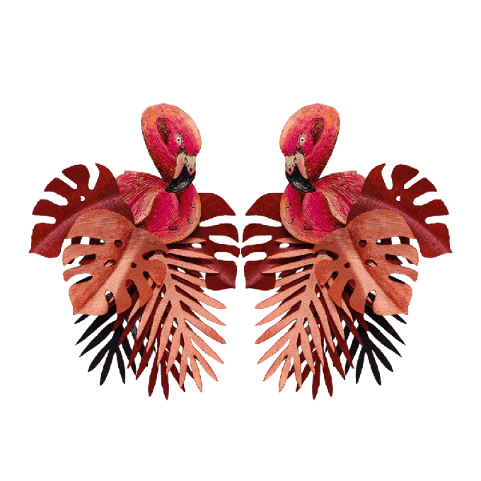 Flamingo Hand Carved Statement Totumo Earrings from Paguro Upcycle