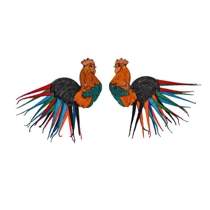 Rooster Totumo Earrings – Handcrafted Statement Jewellery from Paguro Upcycle