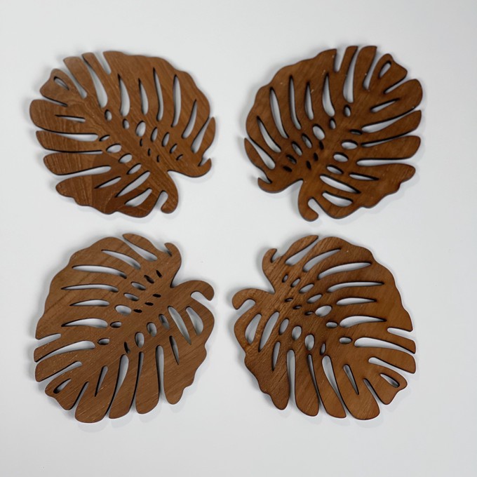 Monstera Upcycled Teak Wood Coasters - Set of 2 or 4 from Paguro Upcycle