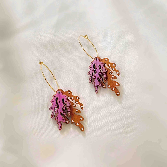 Coral Eco-friendly Recycled Wood & Gold Earrings from Paguro Upcycle