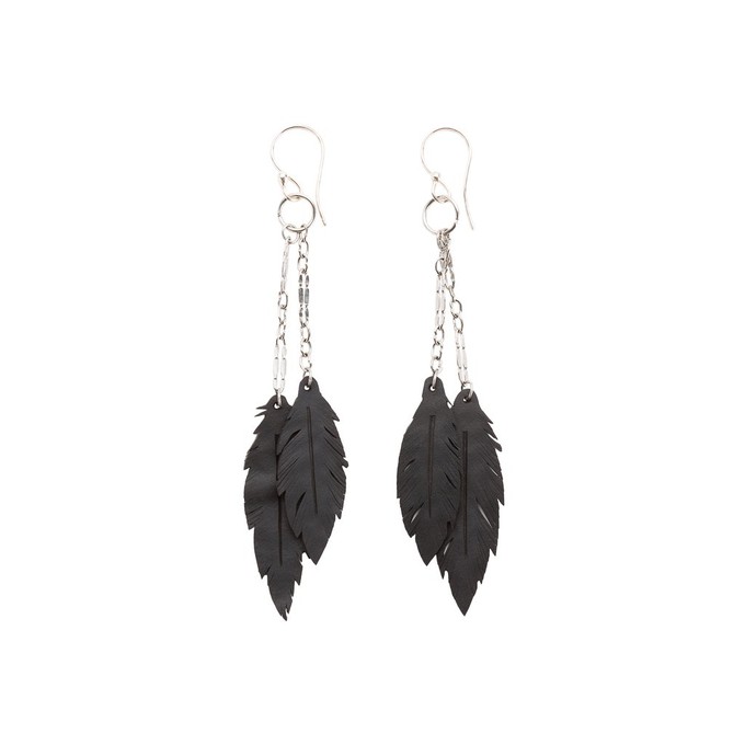 Project Cece  Dangle Feather Recycled Rubber Earrings