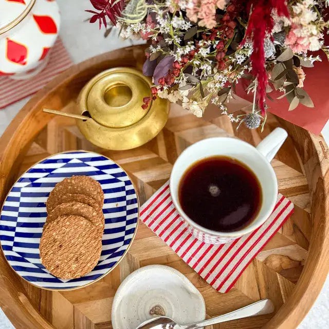Herringbone Pattern Round Wooden Serving Tray from Paguro Upcycle