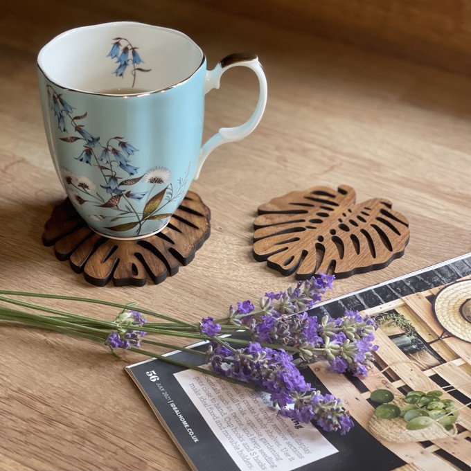 Monstera Upcycled Teak Wood Coasters - Set of 2 or 4 from Paguro Upcycle