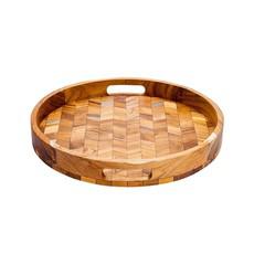 Herringbone Pattern Round Wooden Serving Tray via Paguro Upcycle