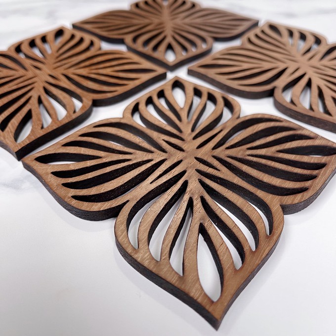 Botanical Upcycled Teak Wood Coasters - Set of 2 or 4 from Paguro Upcycle