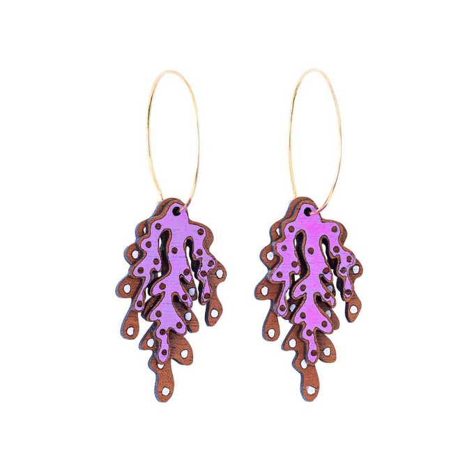 Coral Eco-friendly Recycled Wood & Gold Earrings from Paguro Upcycle