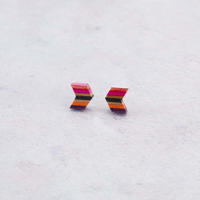 Arrow Colourful Recycled Skateboard Stud Earrings from Paguro Upcycle