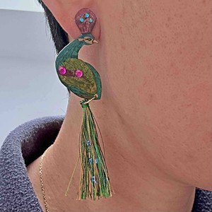 Peacock Tassel Calabash (Totumo) Earrings from Paguro Upcycle
