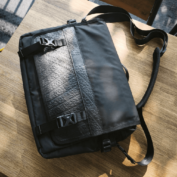 Nomad Voyager Recycled Rubber & Army Canvas Vegan Messenger Bag from Paguro Upcycle