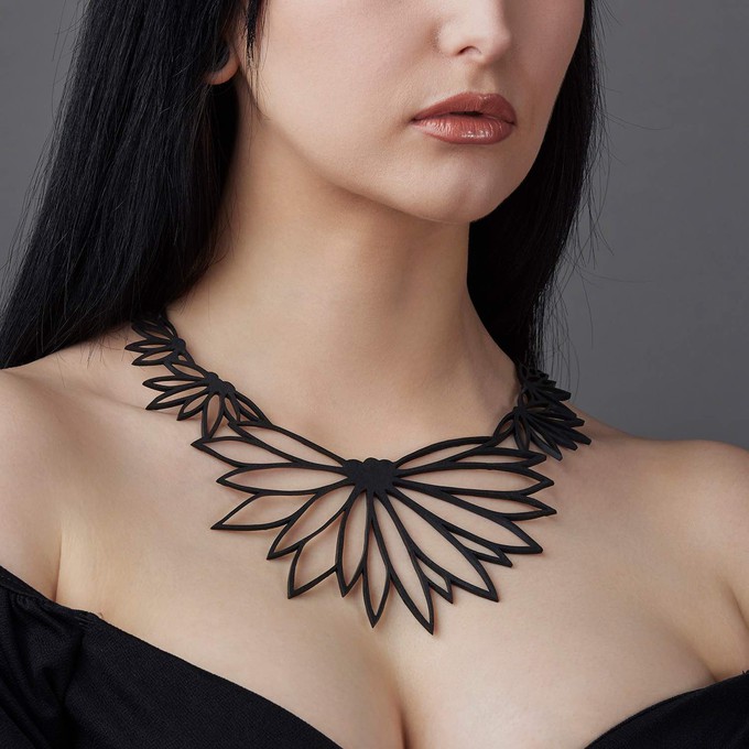 Lotus Recycled Rubber Statement Necklace from Paguro Upcycle
